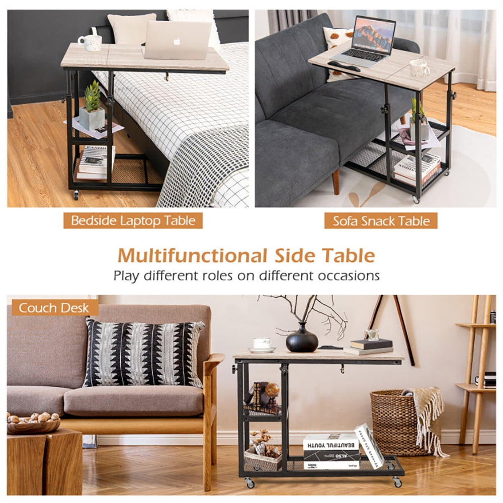 Finihen End Side Table, Adjustable C-Shaped Bedside Table with Wheels, Sofa Side Table, Bed Side Table, for Living Room, Bedroom, Natural Finihen End Side Table, Adjustable C-Shaped Bedside Table with Wheels, Sofa Side Table, Bed Side Table, for Living Room, Bedroom, Natural