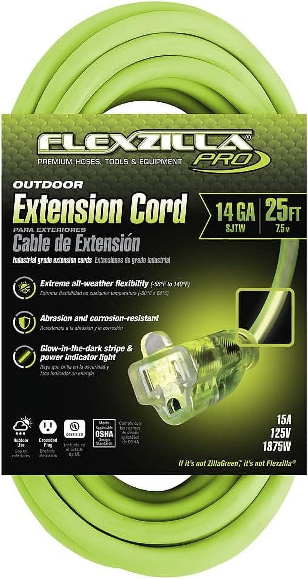 Pro Extension Cord, 25', 14/3, All-weather, Lighted Plug, ZillaGreen