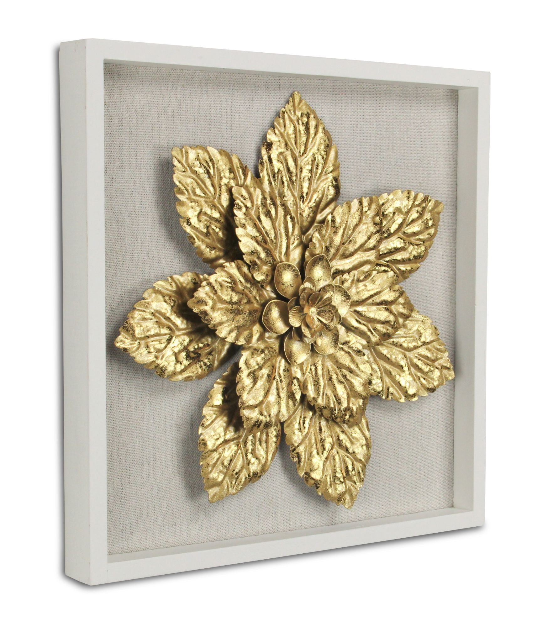 12.5" Gold and White Square Flower Frame Wall Decor