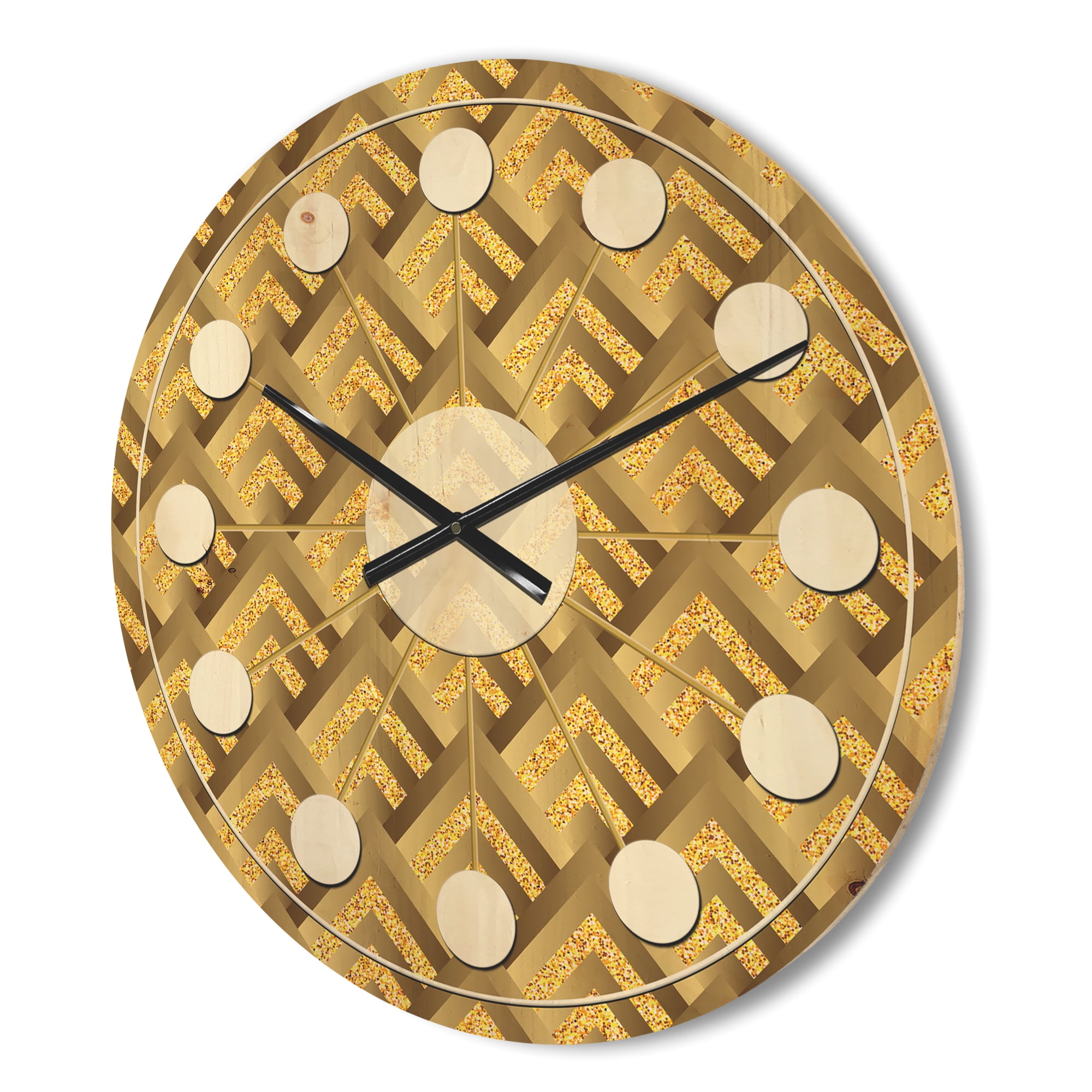 Designart 'Plaid Golden pattern' Mid-Century Modern Wood Wall Clock
