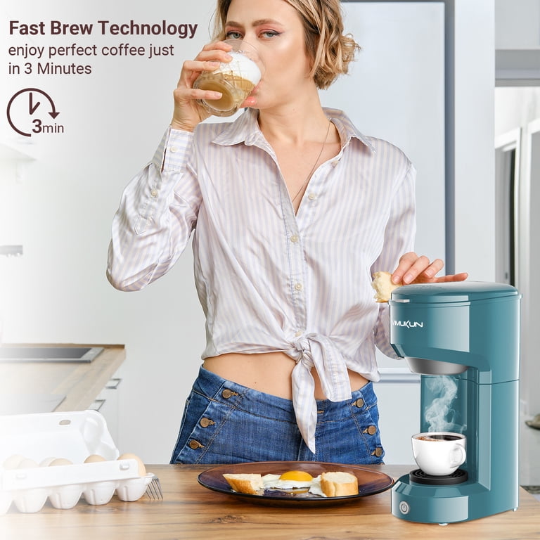 Kuhitley Single Serve Coffee Maker for Home and Office, Mini Coffee Brewer Compatible with K-Cup Pods and Ground Coffee, 6 to 14oz Reservoir, Green