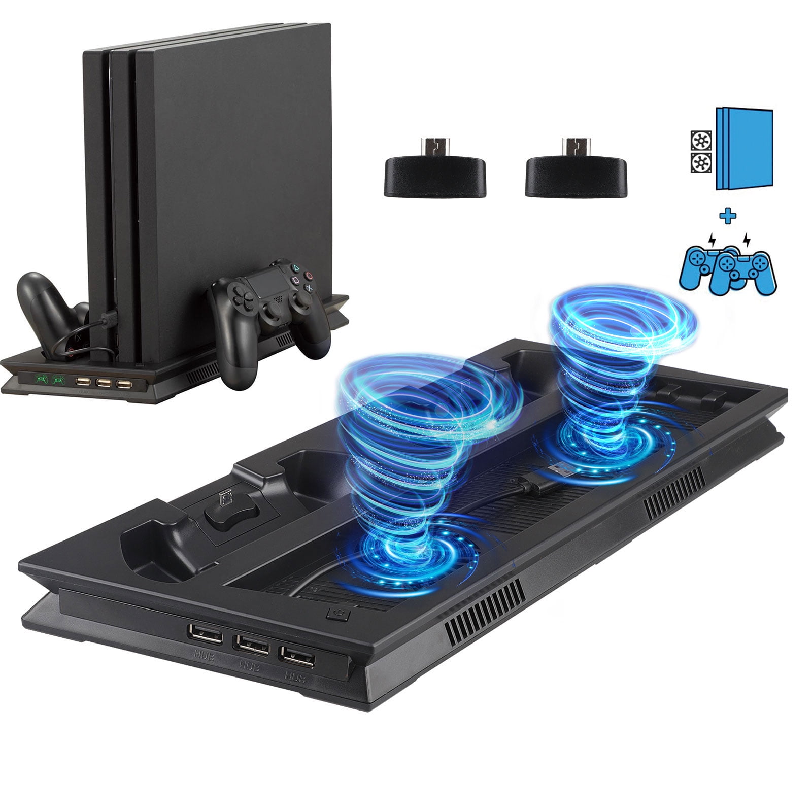 TSV Multifunctional Vertical Cooling Stand Fit for PlayStation 4 PS4 Pro Console With 2 Cooling Fans, Dual Controller Charger Stand, Cooling Fan Charging Dock Station for PS4 Pro - Walmart.com