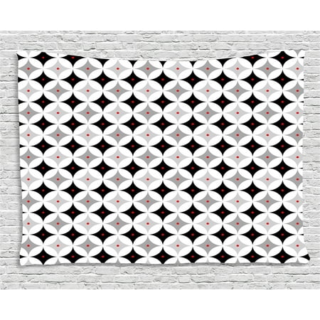 - Mid Century Tapestry, Retro Styled Atomic Composition with Vintage Diamond Line Pattern, Wall Hanging for Bedroom Living Room Dorm Decor, 80W X 60L Inches, Pale Grey Black Red, by Ambesonne