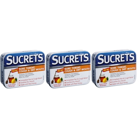Sucrets Sore Throat, Cough & Dry Mouth Lozenges Honey Lemon, 18 CT (Pack of 3)