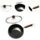 thumbnail image 5 of Sartén Wok de hierro forjado a mano | Olla para freír antiadherente de vientre grande sin recubrimiento: fondo grueso, calor rápido, mango de madera, base plana, salteado profundo, versátil para gas, 5 of 8