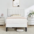 thumbnail image 1 of VECELO Twin Upholstered Platform Bed Frame with Button Tufted Adjustable Headboard, Sturdy Wood Slat Support, No Box Spring Needed, White, 1 of 1