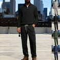 thumbnail image 4 of Men's Corduroy Track Suits Sets Long Sleeve Quarter Zip Sweatsuit Athletic Cargo Pants Gym 2 Piece Outfit, 4 of 9