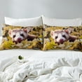 thumbnail image 5 of Cute Ferret Sheet Set Cute Wild Animal Bed Sheets Set 3D Print Animal Sheets, Lovely Furry Animal with Botanical Leaves Flat Fitted Sheet Adults Teens, King, 5 of 6