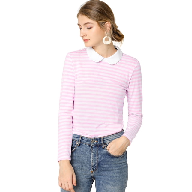 INSPIRE CHIC Disfraz de Halloween para mujer, manga larga, blusa a rayas en contraste Peter Pan Rosa XS