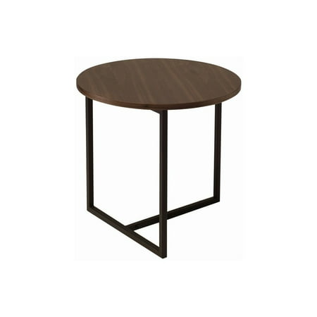 Turner Walnut Round Side Table Modern Mid Century Scandinavian Wood Stain Veneer Top Legs Matt Black Metal Dimensions W 46cm X D H 42 5cm Canada Turner Walnut Round Side Table Modern, Metal End Table Legs Canada