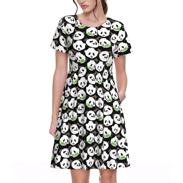 Balery Panda Bear Vestidos sueltos de manga corta para mujer, vestidos de verano 2025, vestidos casuales de corte A con vuelo.