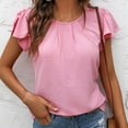 thumbnail image 4 of Popvcly Women's Summer Dressy Chiffon Blouses Crew Neck Short Sleeve Tunic Tops for Leggings Casual T-Shirts Pink S-2XL, 4 of 8