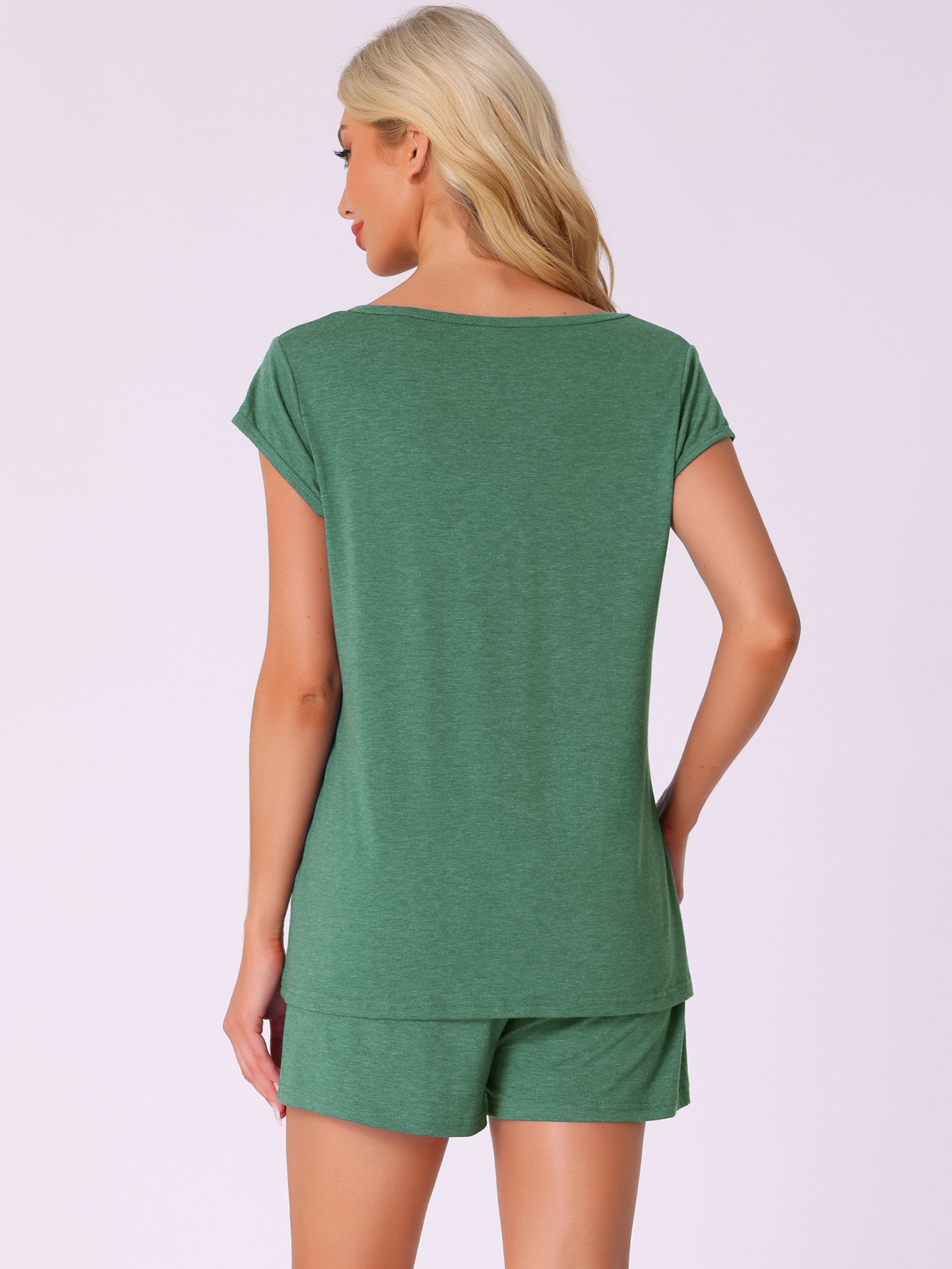 DARING DIVA 2 Pieces Lounge Knit Tee and Shorts Pajama Set S Green