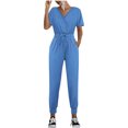 thumbnail image 1 of Yuyuzo Womens Summer 1 Piece Jumpsuits Dressy Casual Short Sleeve V Neck Drawstring Waisted Rompers, 1 of 7