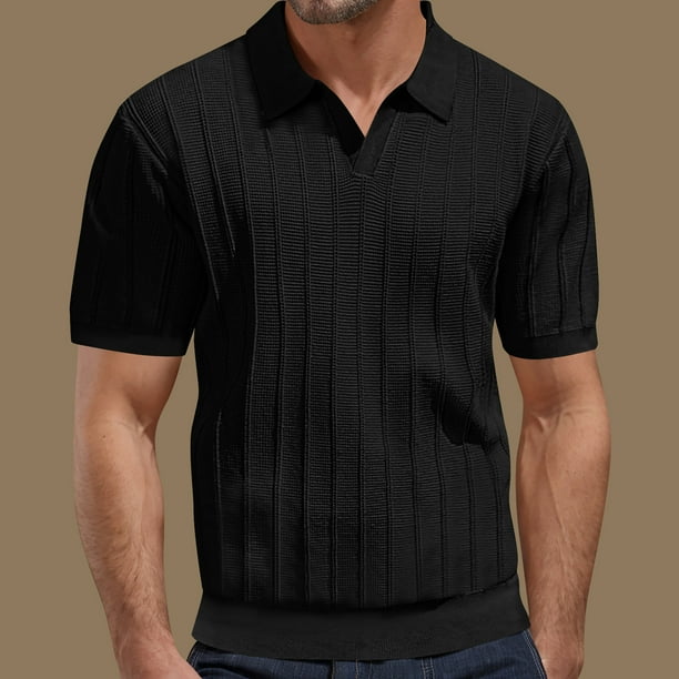 pstuiky camisetas para hombre, Camiseta de punto a rayas con agujeros y malla para hombre, manga corta, cuello en V, color liso camisetas de hombre l