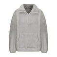 thumbnail image 4 of Uootdi Womens Fuzzy Fleece Tops Oversized Solid Color Standing Collar Haft-Zip Long Sleeve Sweatshirt Casual Loose Fit Pullover Tops with Pocket, 4 of 6