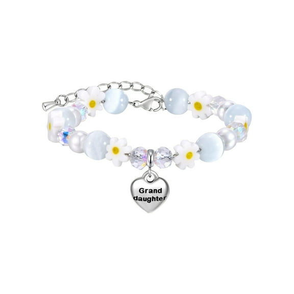 HJJLRH Women's Pearl Beads Beaded White Small Flowers Soft Ceramic Bracelet Stone Love Engraved Bracelet