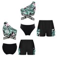 thumbnail image 5 of iiniim Kids Girls Tropical Print Swimsuit 3 Piece Tankini Sets Oblique Shoulder Crop Top with Bottoms Beachwear Black 8, 5 of 7
