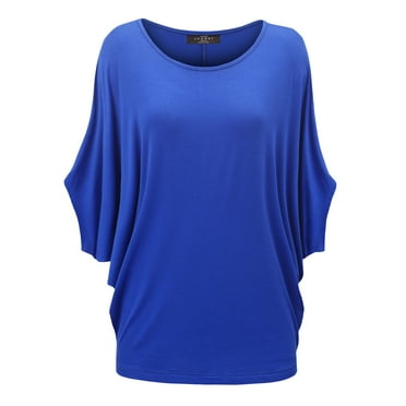 Made by Johnny Women's Scoop Neck Half Sleeve Batwing Dolman Top XXXL ROYAL_BRITE
