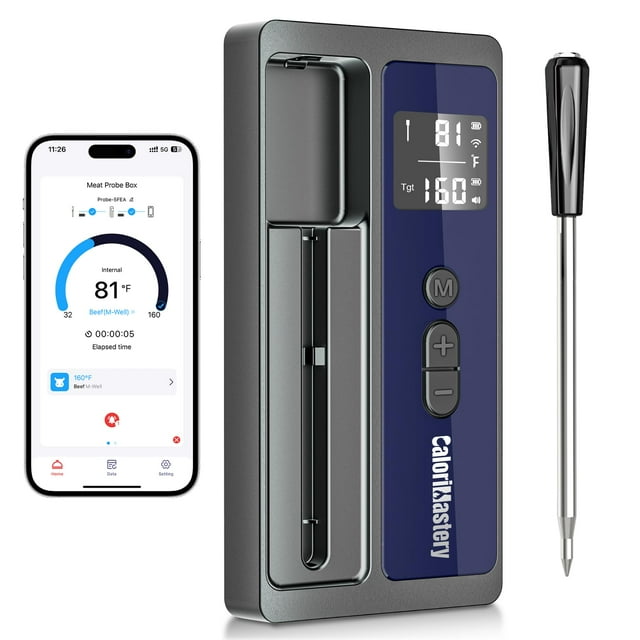 Wireless Meat Thermometer: 500FT Bluetooth Smart Meat Thermometer for Cooking and Grilling, CaloriMastery Digital Food Thermometer with Ultra-Thin Probe for Oven Saf