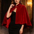 thumbnail image 2 of ZACPNCV Women Short Velvet Cape Shawl Stand Collar Frog Button Evening Gown Wrap Elegant Velvet Cape for Wedding Dinner Party Formal Evening A-Burgundy, 2 of 9