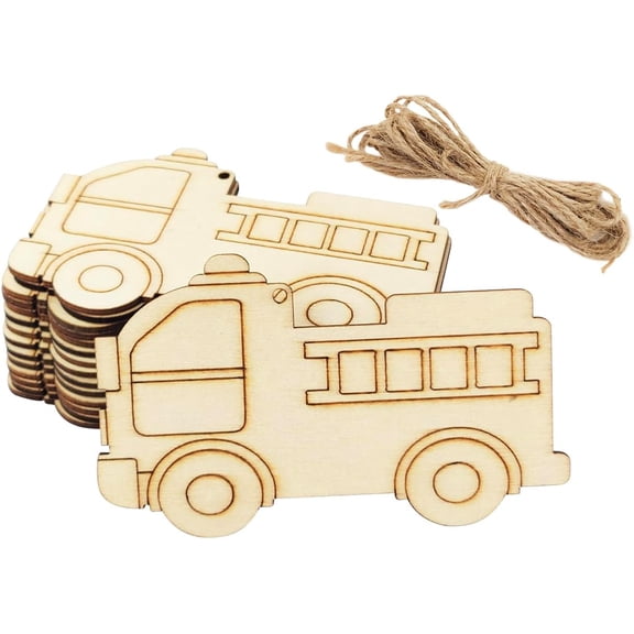 30 Pack 4 Inch Wood Fire Truck Cutouts Unfinished Wood Fire Truck Crafts Wooden Fire Truck Hanging Ornaments DIY Fire Truck Craft Gift Tags for Home Party Decoration