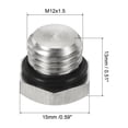 thumbnail image 2 of Unique Bargains M12x1.5 Male Plug Stainless Steel Thread Hex Head Socket Pipe Fitting with Sealing Rubber Ring 3 Pack, 2 of 5