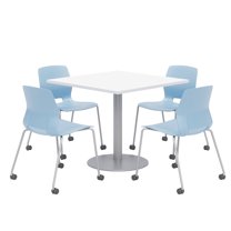 Olio Designs White Square 36in Lola Dining Set - Sky Blue Caster Chairs