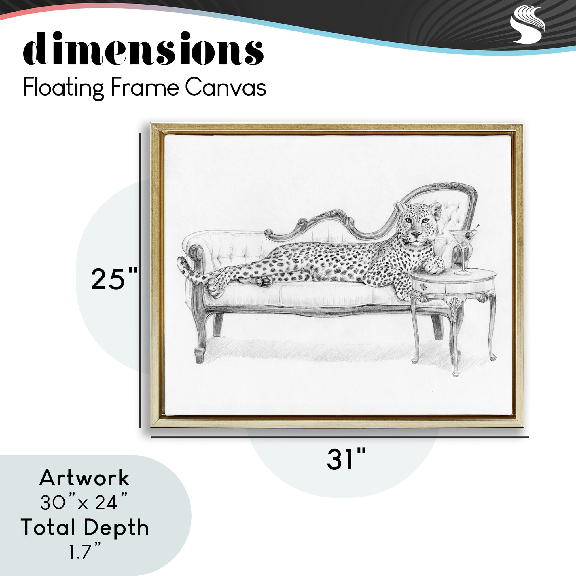 Stupell Industries Lounging Beast Cheetah Gold Framed Floater Canvas Wall Art, design by Victoria Barnes