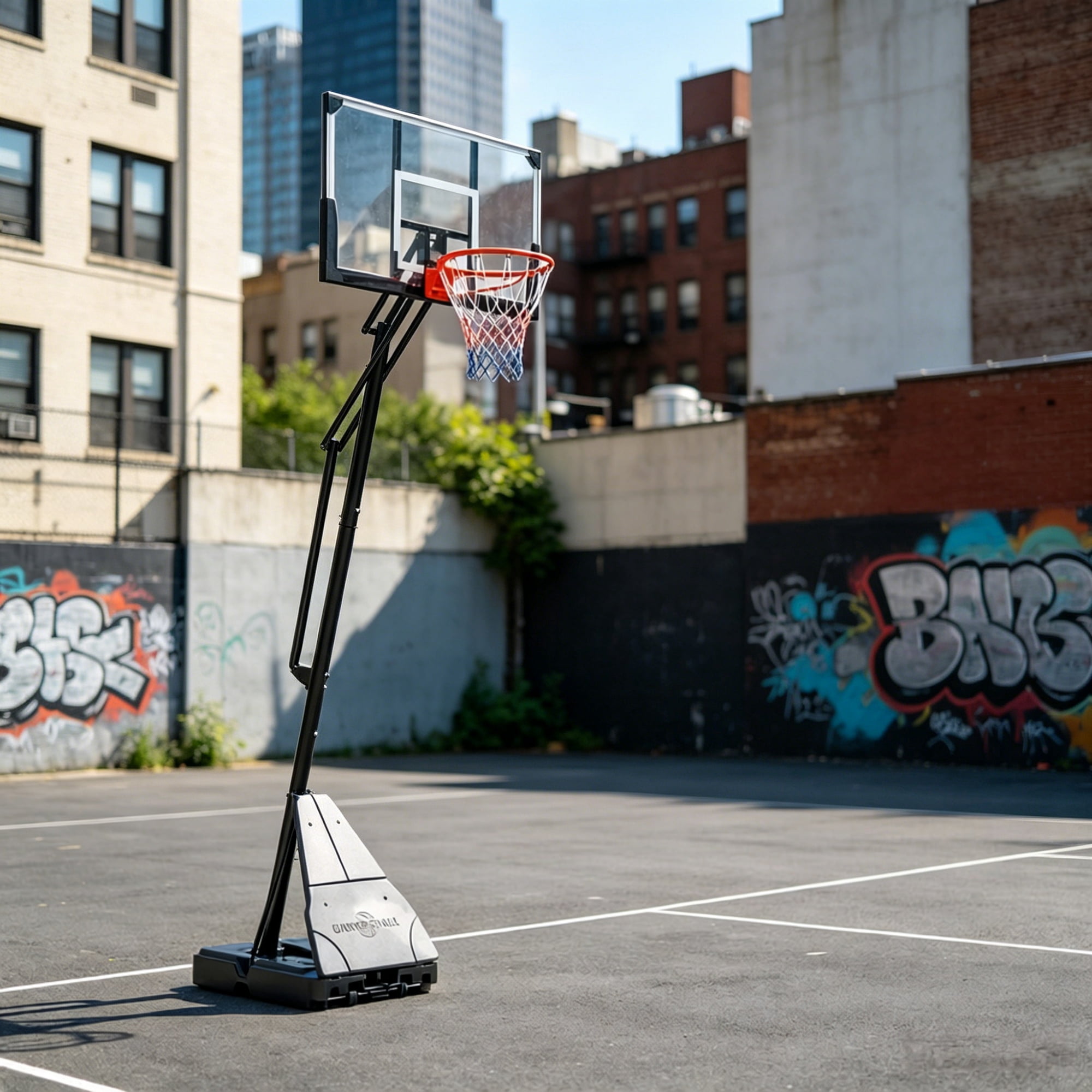 8-10FT Crank Adjustable Portable Basketball Hoop with Fillable Base Auto Ball Return System, Weatherproof Steel Frame PC Backboard with Rolling Wheels