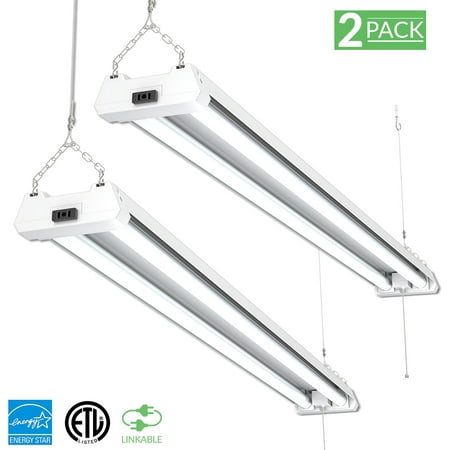 Sunco Lighting 2 Pack 4ft 48 Inch LED Utility Shop Light 40W (260W Equivalent) 4000K Kelvin Cool White, 4100 Lumens, Double Integrated Linkable Garage Ceiling Fixture, Clear Lens - Energy Star /