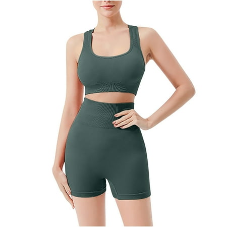 Yuzhih Workout Sets for Women 2 Piece Outfits Seamless Crop Tank Top Sports Bra High Waist Biker Shorts Yoga Sets