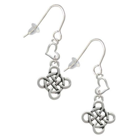 Silvertone Celtic Knot Cross Heart French Earrings