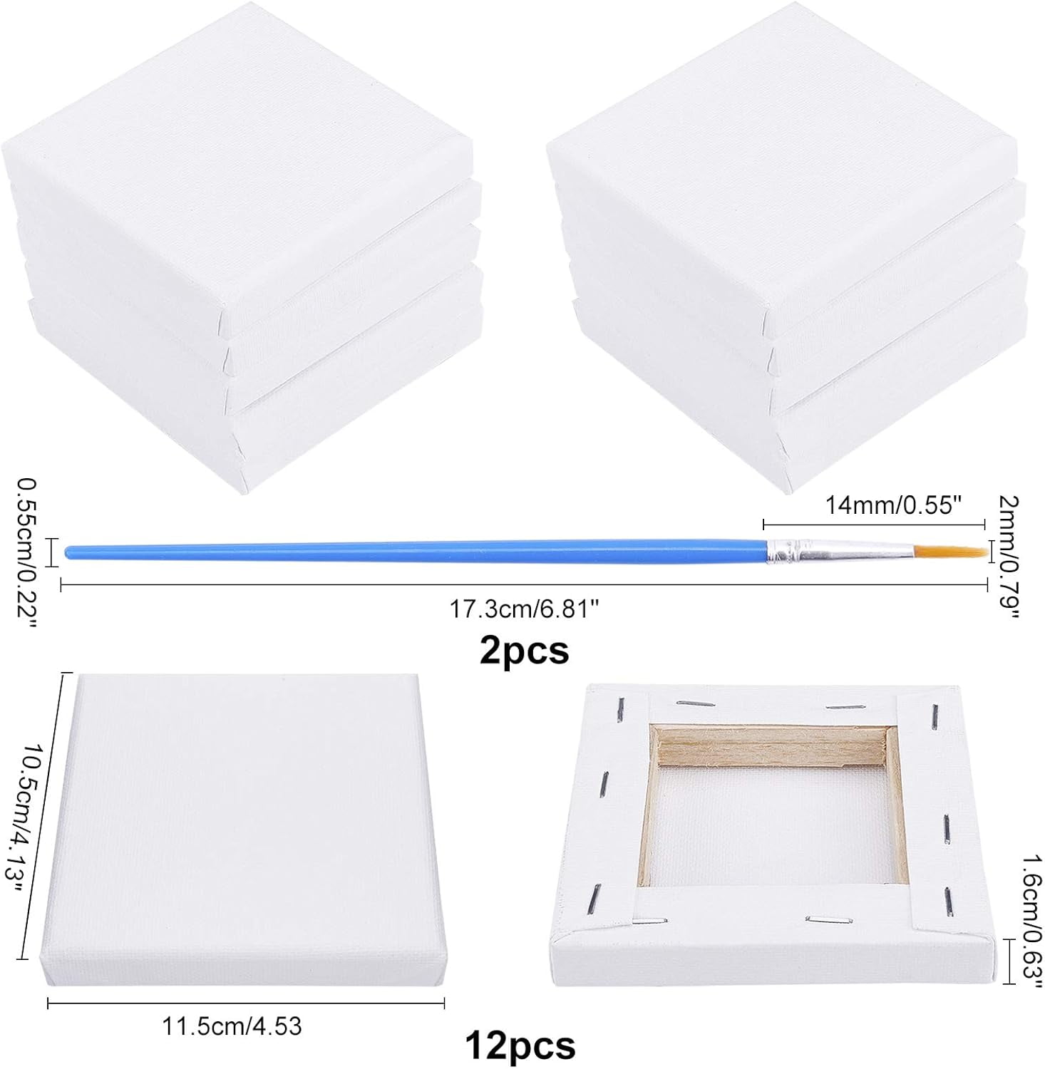 Mini Canvas Paint Set Supplies 12 Pcs Mini Canvas with Easel and 6 Pcs Art Brushes Pen for Painting Craft Drawing 10.5x11.5x1.6cm DIY Making
