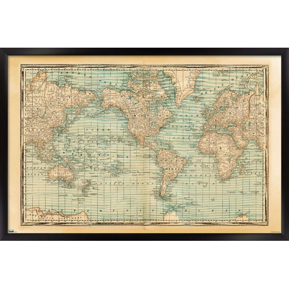 Map - Rustic Wall Poster, 14.725" x 22.375", Framed
