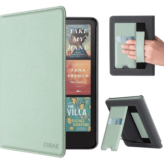 Case with Stand for Kindle Paperwhite 12th Gen 2024 Released (7") & Kindle Colorsoft Signature Edition - Durable PU Leather Cover with Auto Sleep Wake, Card Slot, Hand Strap Feature, Sage Green