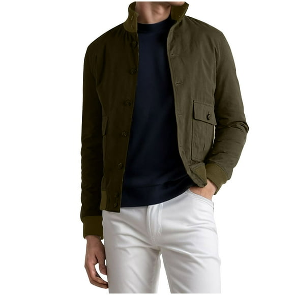 Dagegui Men's Button Down Jacket Long Sleeve Stand Collar Jackets with Pocket Soft Fall Casual Outwear Solid Color Basic Daily Coats Today Deals Green L