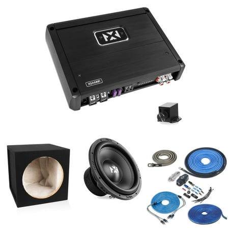 NVX XQA6001 Monoblock Car Amplifier w/ Kit, NVX VSW122v3 Car Subwoofer & Sealed Enclosure
