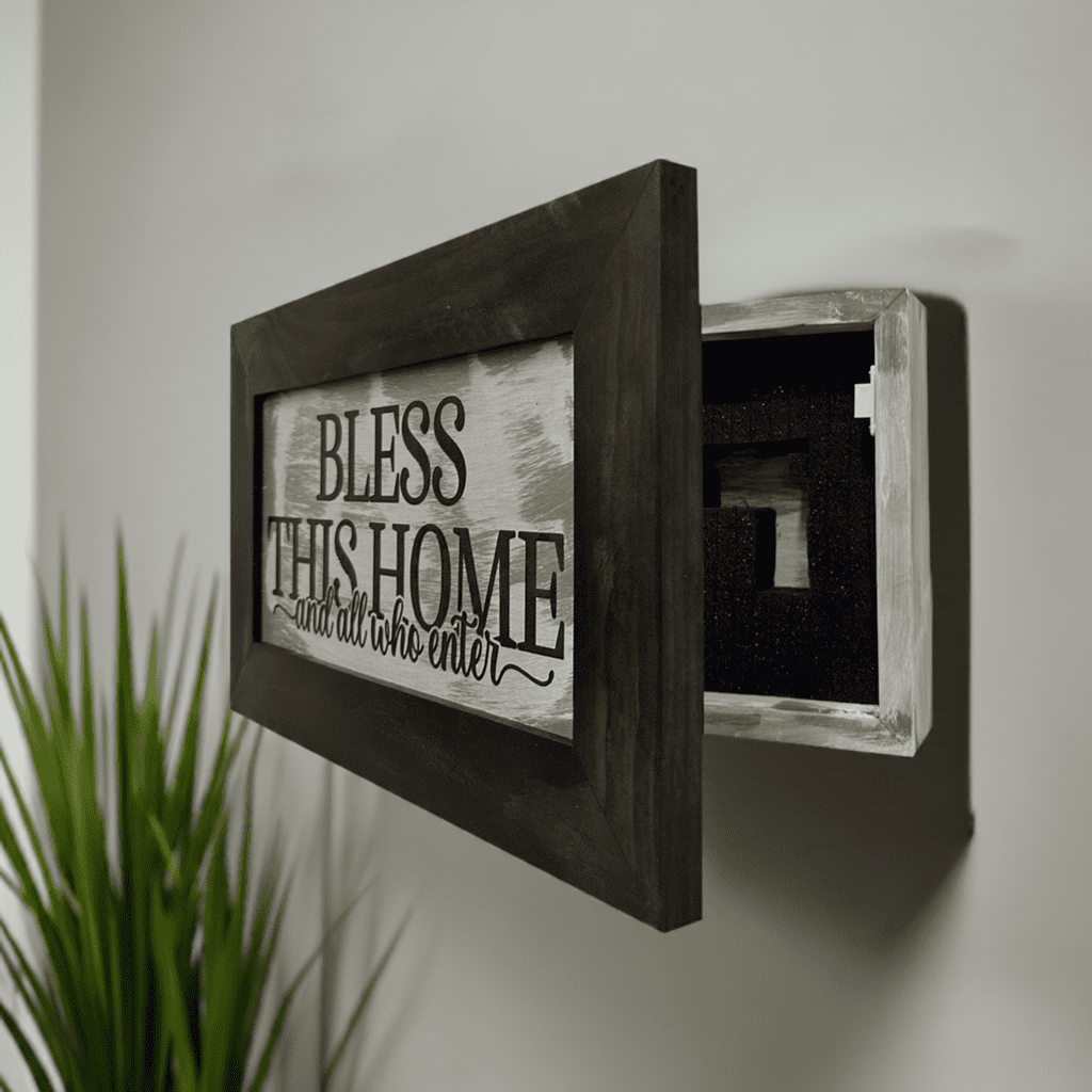 Bellewood Designs Hidden Gun Storage Cabinet 2-3 Guns Bless Our Home and All Who Enter Style