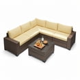 thumbnail image 6 of 6-Piece Outdoor Patio Sectional Sofa Set with Coffee Table - All-Weather PE Wicker Rattan Conversation Set with Thickened Cushions for Garden, Backyard, Beige, 6 of 9