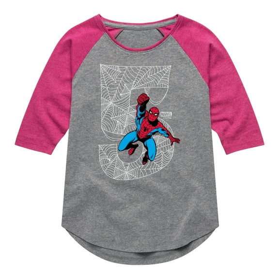 Marvel Spider-Man - Spidey 5Th Birthday - Toddler And Youth Girls Shirt Tail Raglan