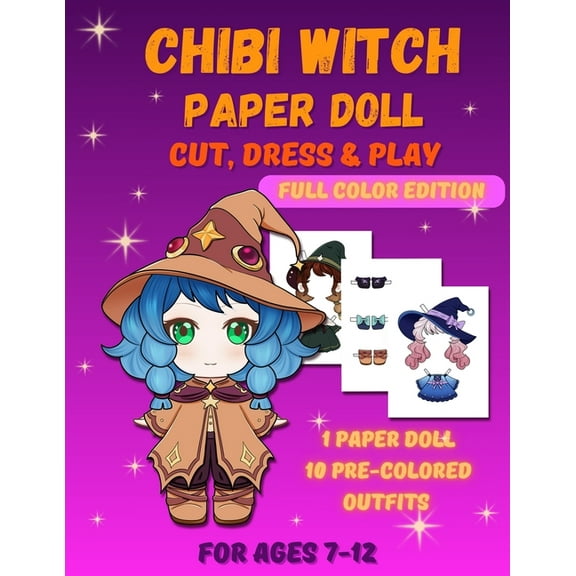 Chibi Witch Paper Doll: Magical Paper Doll Activity Book with Pre-Colored Outfits for Kids Ages 7-12, (Paperback)