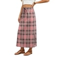thumbnail image 5 of Women's Plaid Print Elastic Waist Long Skirt Summer Casual Elegant High Waist A-Line Maxi Skirts Pink XL, 5 of 6