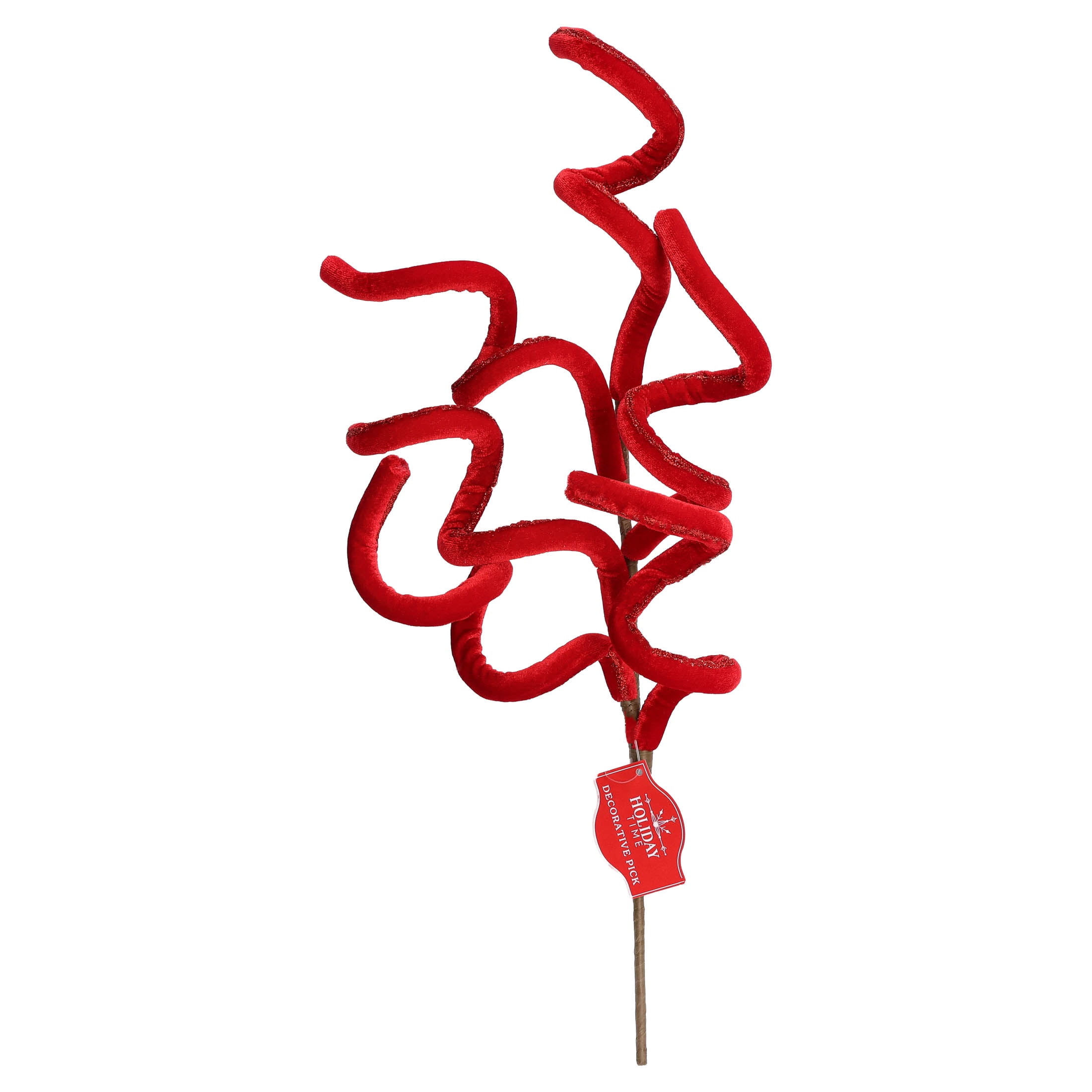 Red Velvet Curly Decorative Christmas Pick, 16", by Holiday Time
