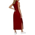 thumbnail image 5 of ClodeEU Women's Sleeveless V Neck Maxi Dress with Pockets and Side Slit, Casual Loose Fit Long Dress Red,Women's Plus M, 5 of 7