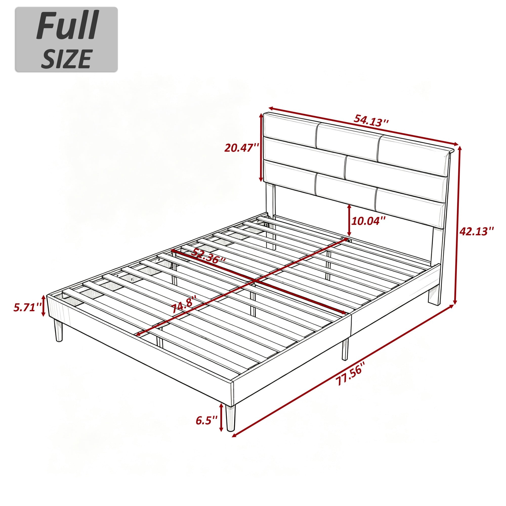 BSHTI Full Size PU Leather Platform Bed Frame with Upholstered Headboard, Wood Slats Support, No Box Spring Needed for Bedroom(Black)