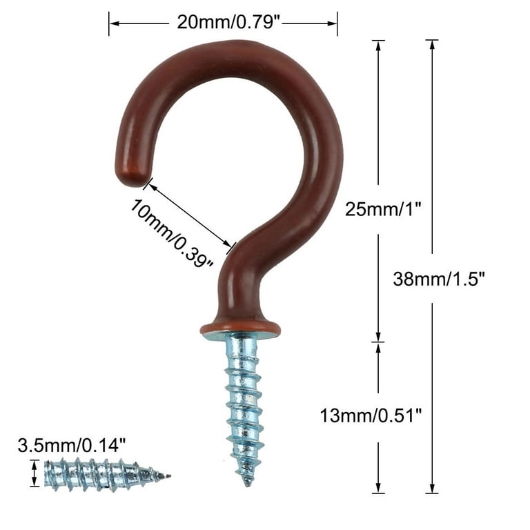 10Pc 1-1/2 Inch Ceiling Hooks Cup Hook Vinyl Coated Screw in Hooks for  Hanging Plants/Mugs/Wind Chimes/ Utensils Suspension Tool