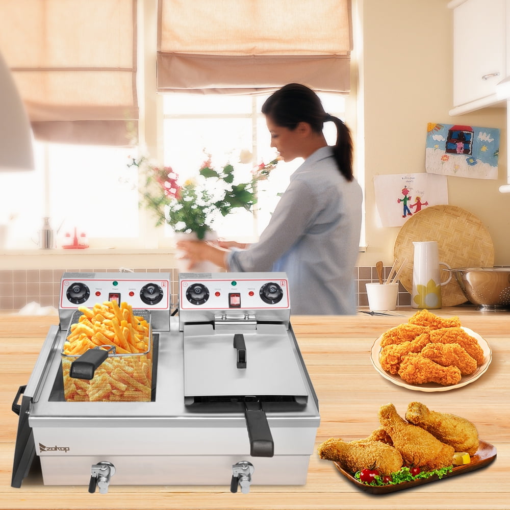 24.9QT/23.6L 3400W Double Tank Deep Fryer, Electric Deep Fryer with Basket