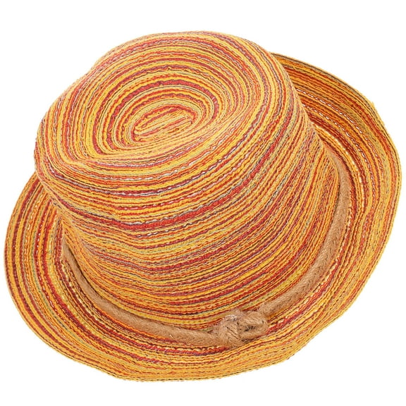 KALLORY 1Pcs Raffia Straw Hat Sun Protection Foldable Hand Woven Round Shape for Women Summer Beach