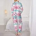 thumbnail image 5 of Kll Pink Striped Flamingo Print Women'S Long Sleeve Pajamas With Pants Sleepwear Loungewear 2 Set-Large, 5 of 9